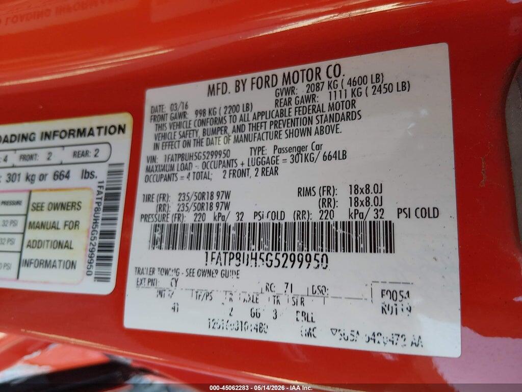 1FATP8UH5G5299950 2016 FORD MUSTANG photo no. 9