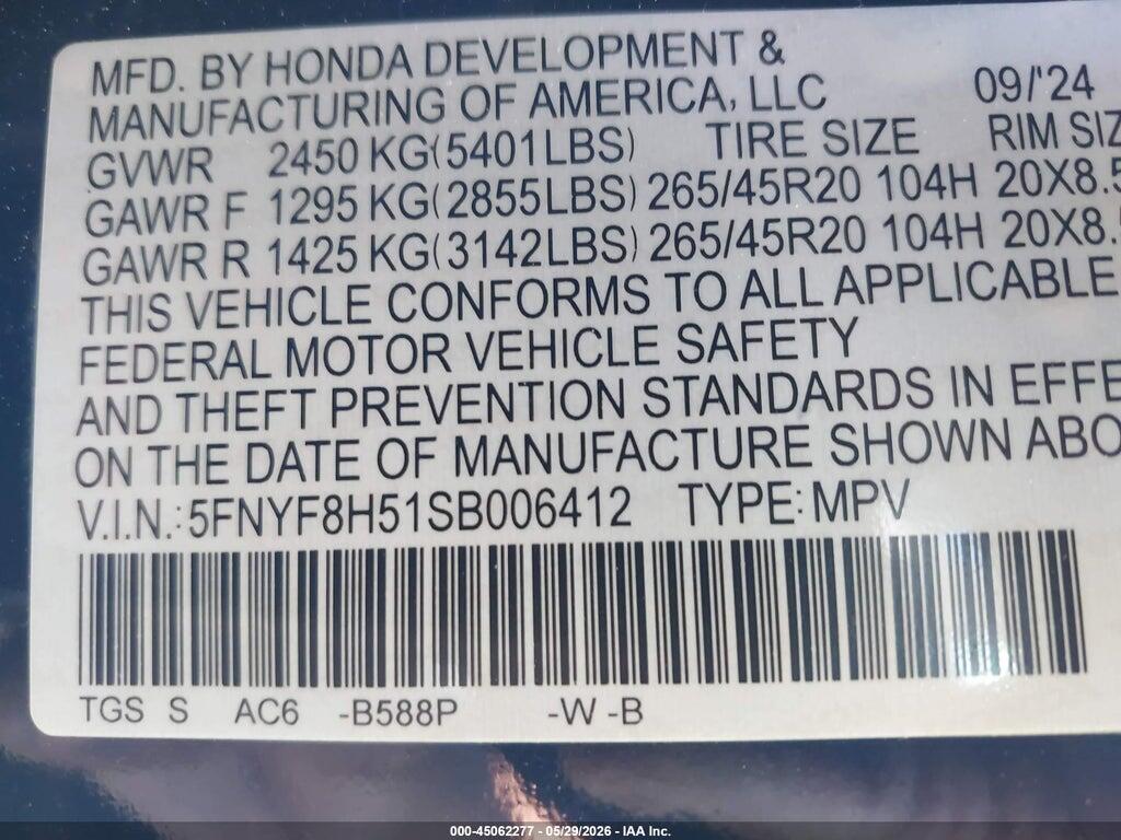 5FNYF8H51SB006412 2025 HONDA PASSPORT photo no. 9