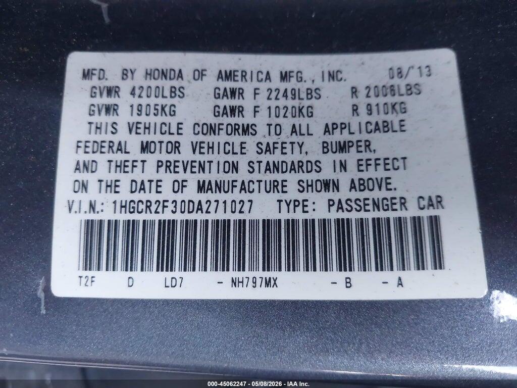 1HGCR2F30DA271027 2013 HONDA ACCORD photo no. 9