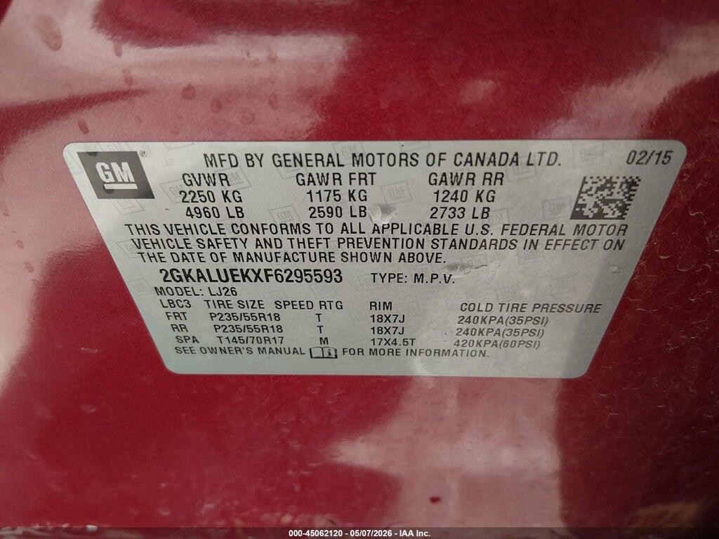 2GKALUEKXF6295593 2015 GMC TERRAIN photo no. 9