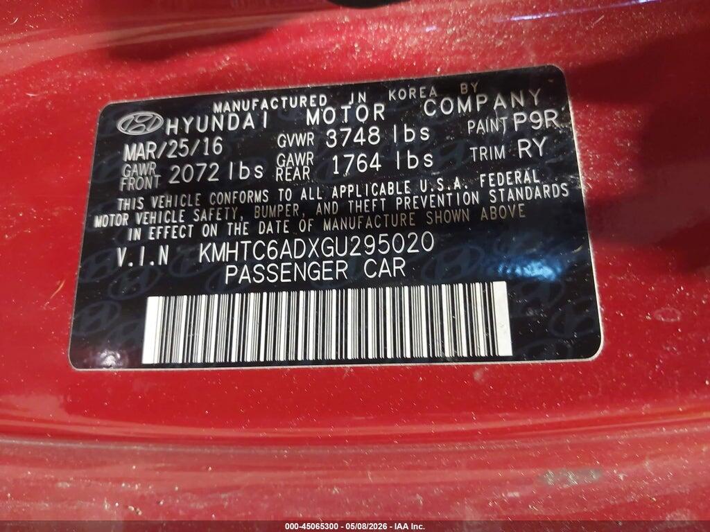KMHTC6ADXGU295020 2016 HYUNDAI VELOSTER photo no. 9