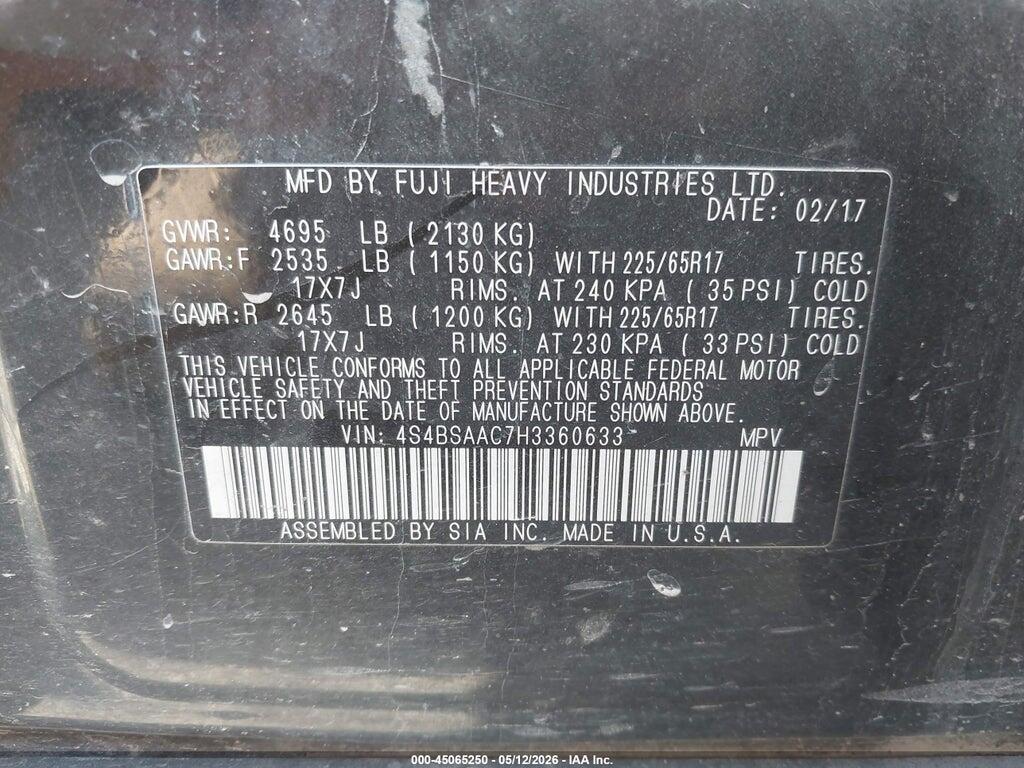 4S4BSAAC7H3360633 2017 SUBARU OUTBACK photo no. 9