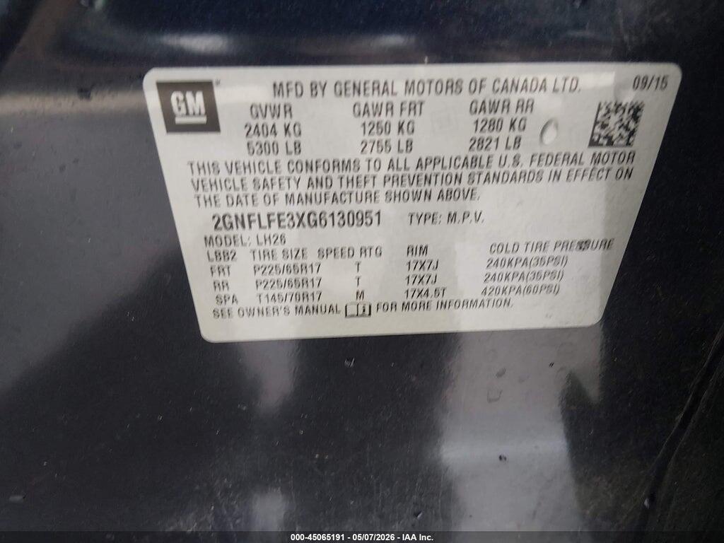 2GNFLFE3XG6130951 2016 CHEVROLET EQUINOX photo no. 9