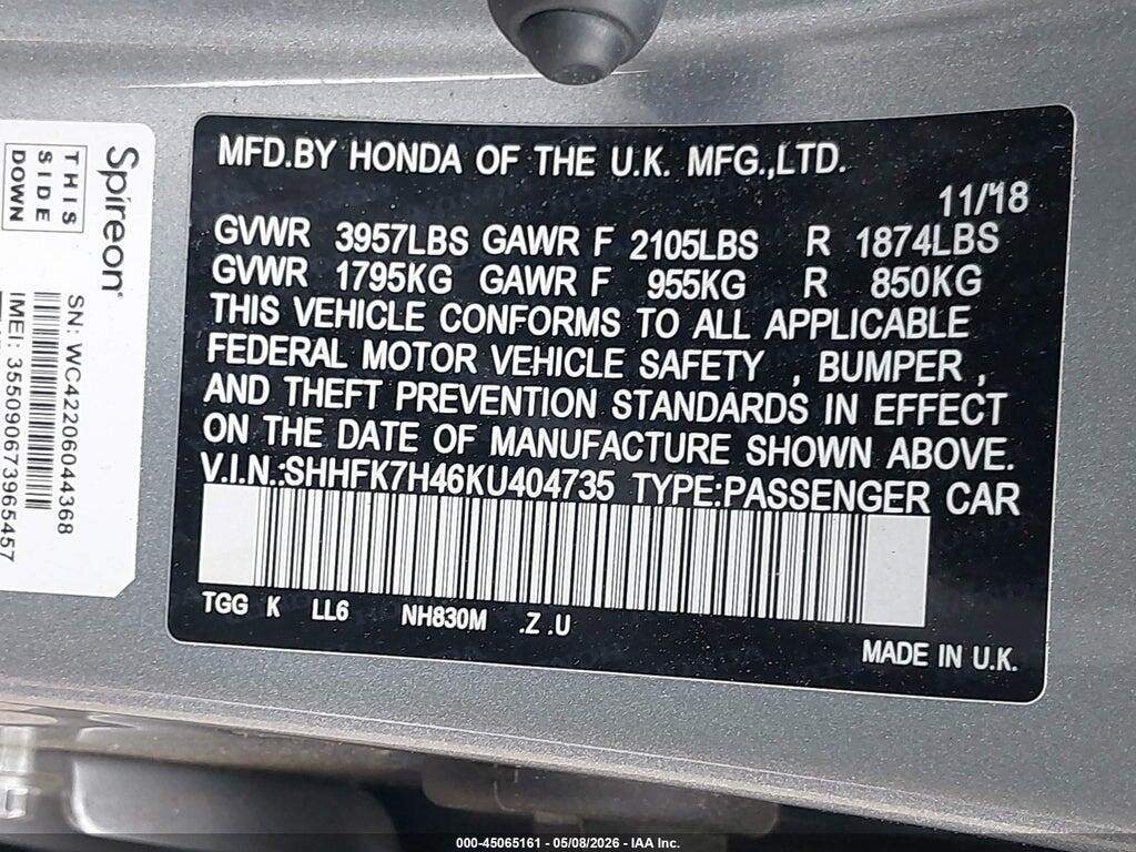 SHHFK7H46KU404735 2019 HONDA CIVIC photo no. 9