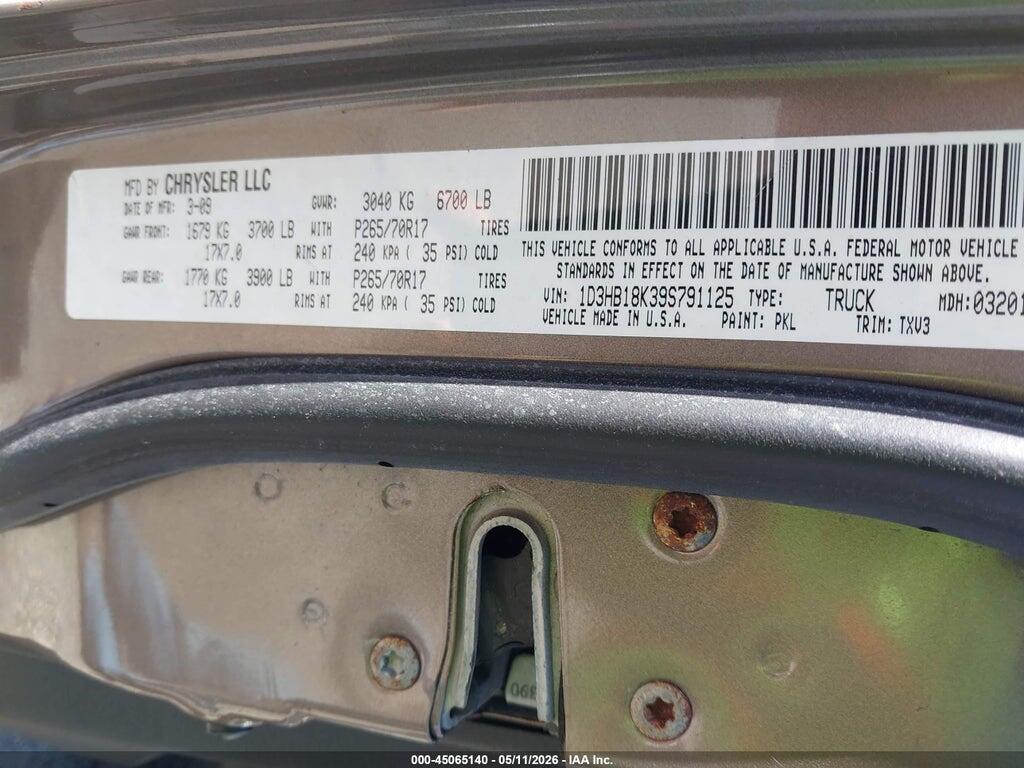 1D3HB18K39S791125 2009 DODGE RAM 1500 photo no. 9