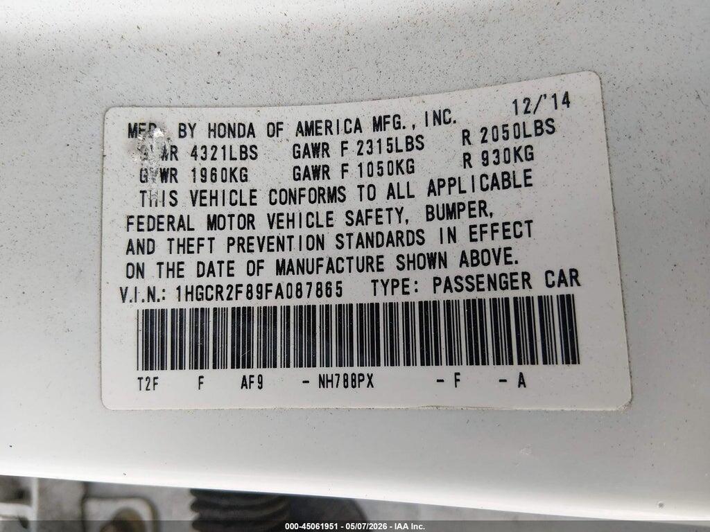 1HGCR2F89FA087865 2015 HONDA ACCORD photo no. 9