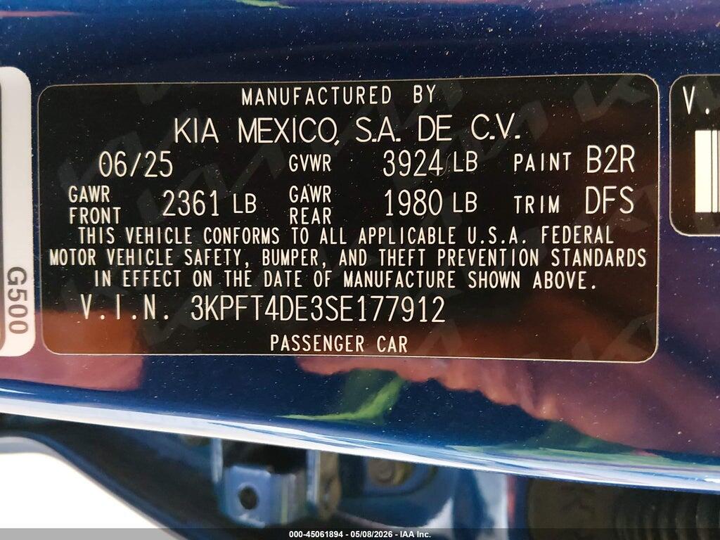 3KPFT4DE3SE177912 2025 KIA K4 photo no. 9