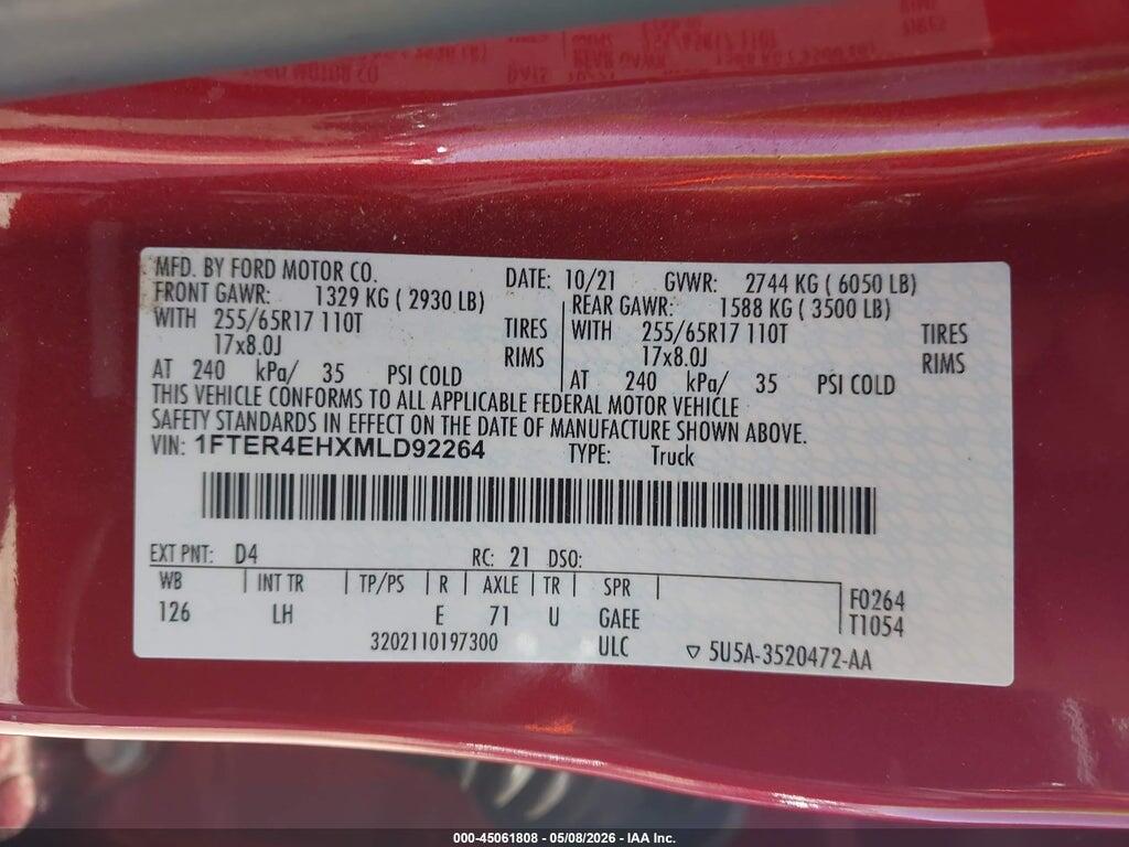 1FTER4EHXMLD92264 2021 FORD RANGER photo no. 9