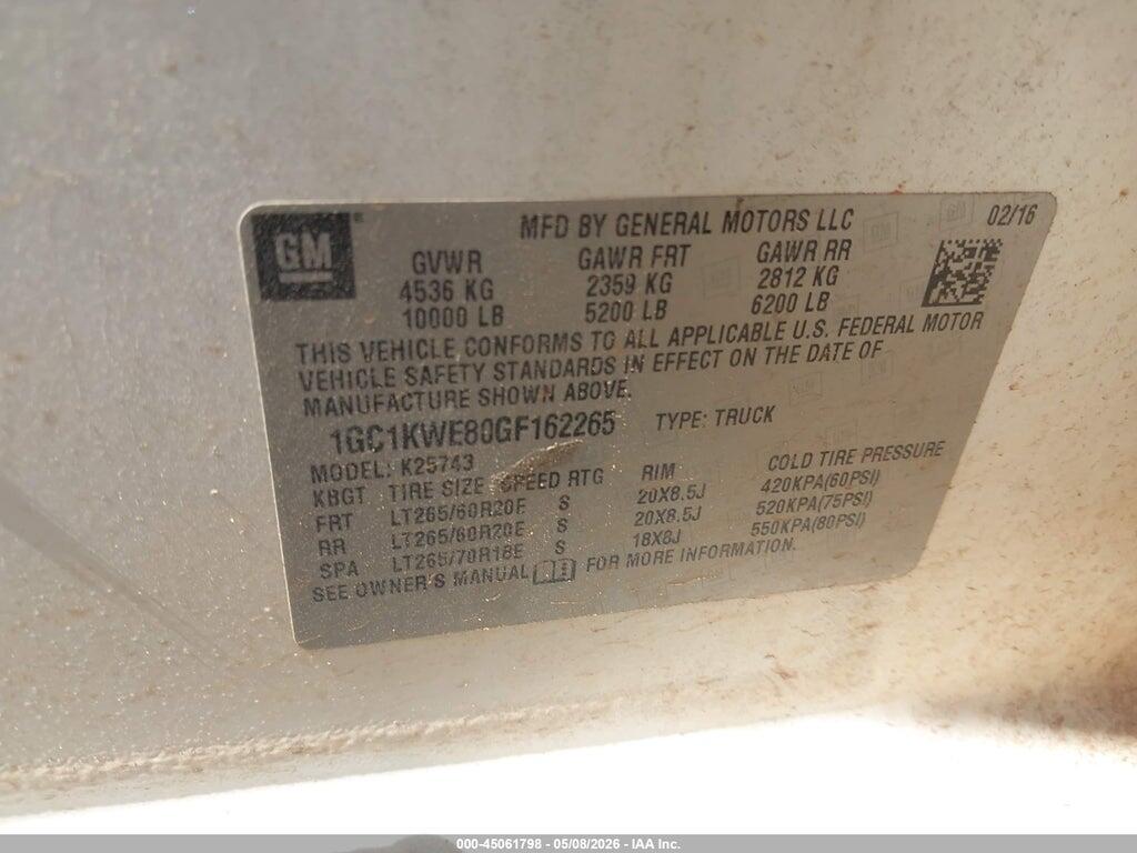 1GC1KWE80GF162265 2016 CHEVROLET SILVERADO 2500HD photo no. 9