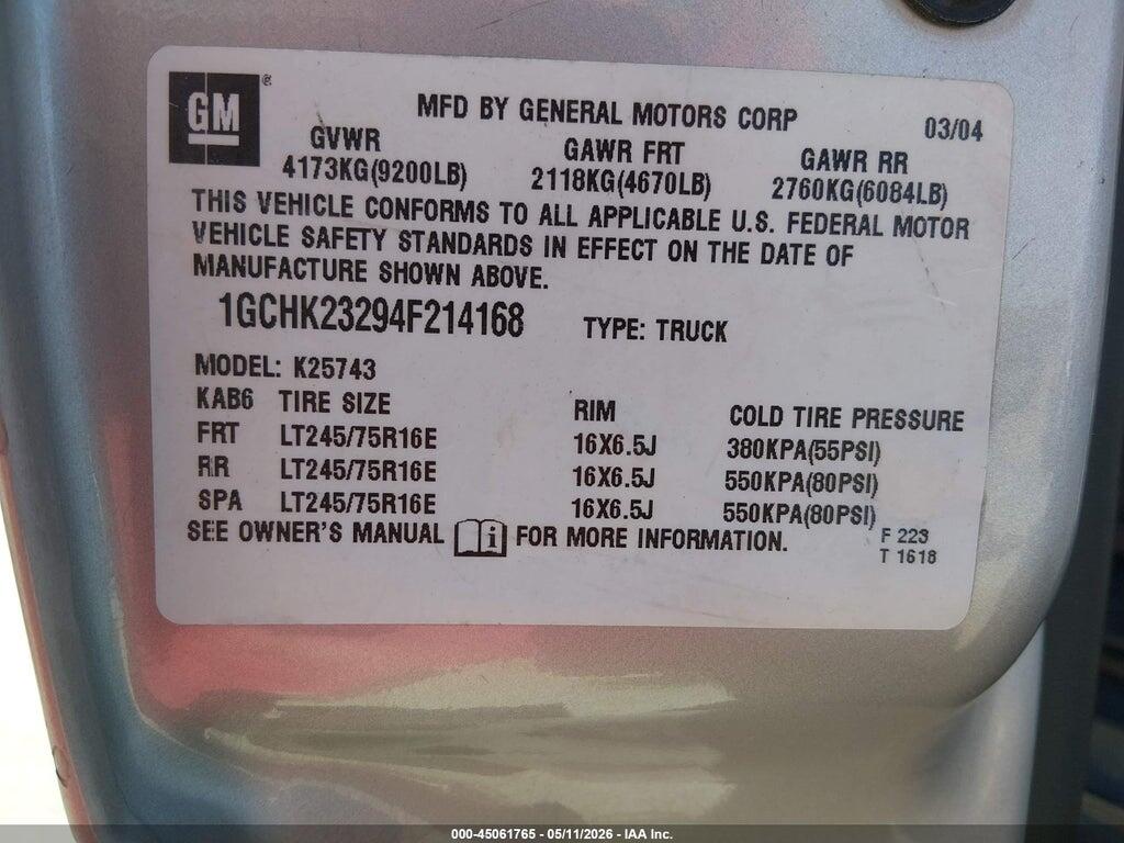 1GCHK23294F214168 2004 CHEVROLET SILVERADO 2500HD photo no. 9