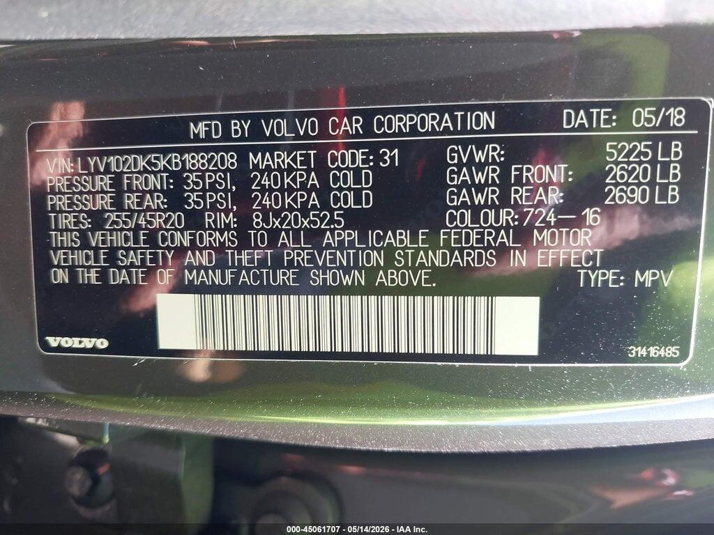 LYV102DK5KB188208 2019 VOLVO XC60 photo no. 9
