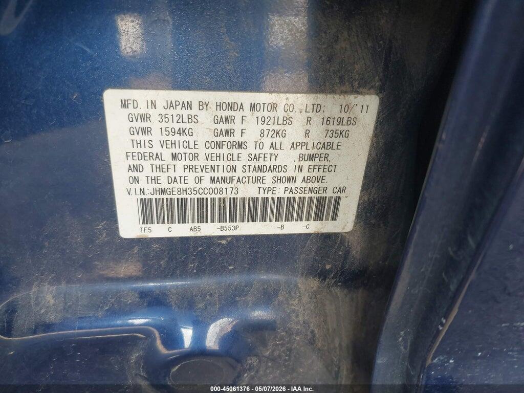 JHMGE8H35CC008173 2012 HONDA FIT photo no. 9