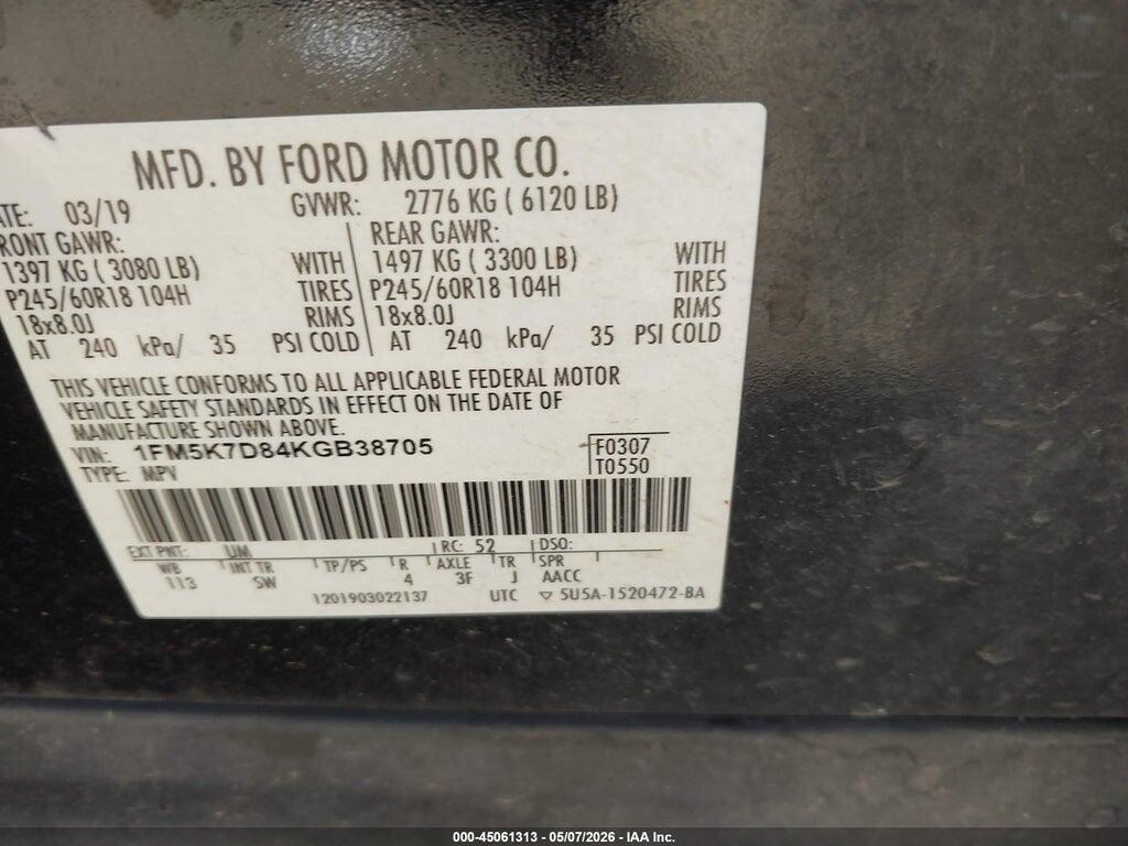 1FM5K7D84KGB38705 2019 FORD EXPLORER photo no. 9