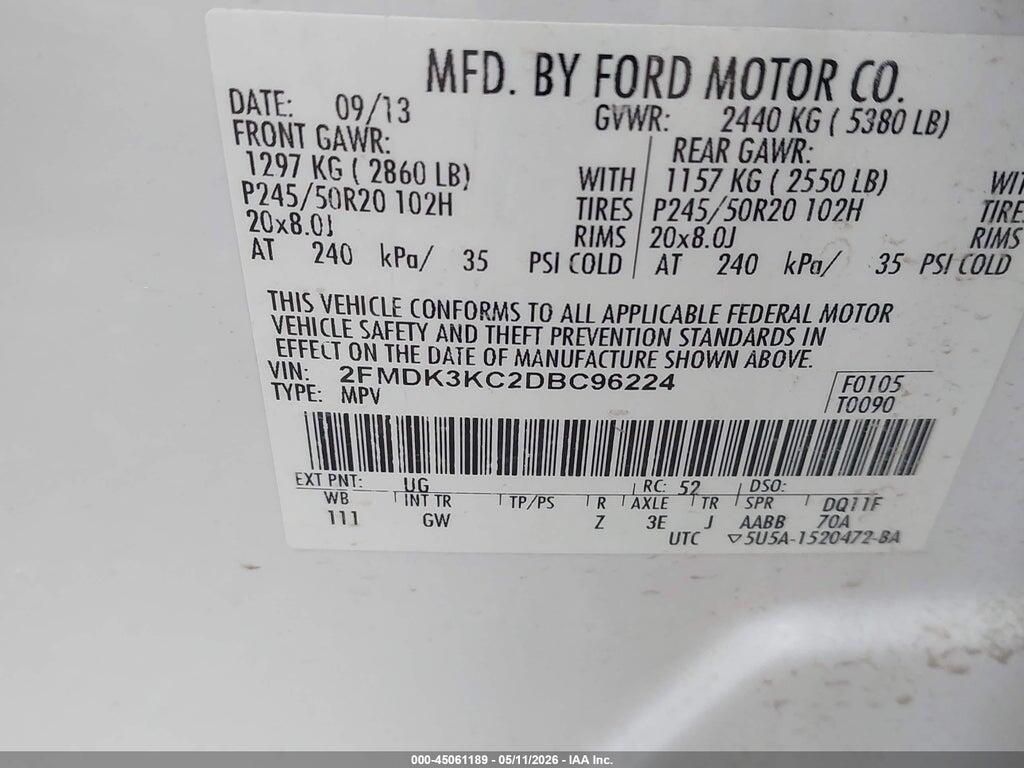 2FMDK3KC2DBC96224 2013 FORD EDGE photo no. 9