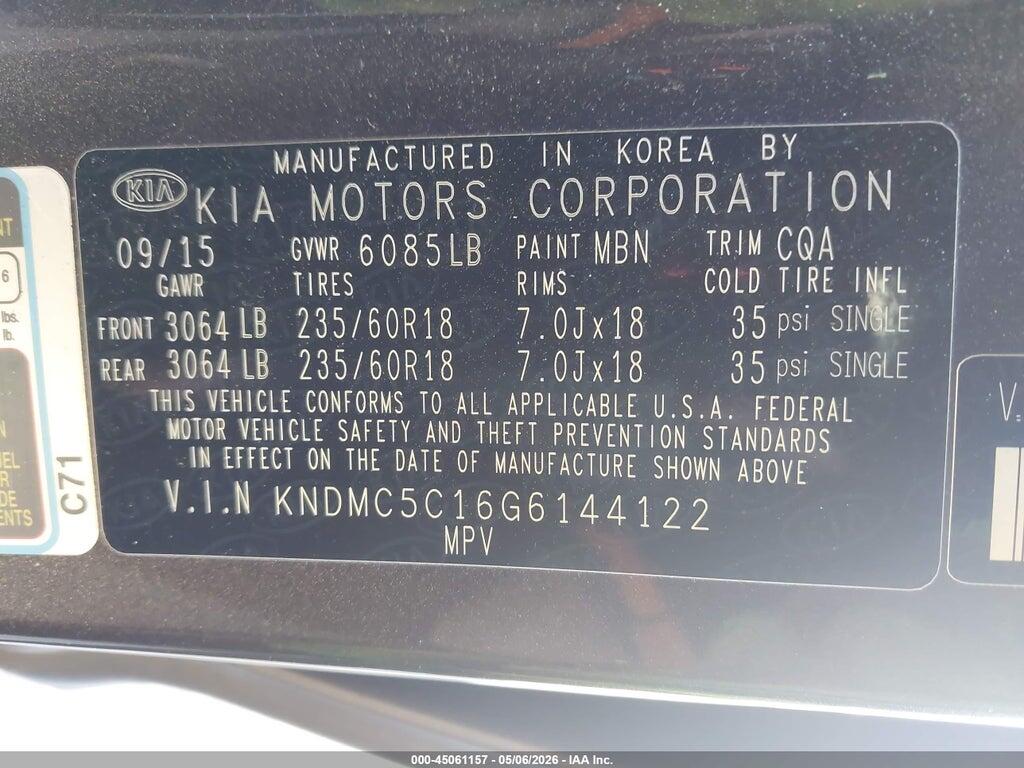 KNDMC5C16G6144122 2016 KIA SEDONA photo no. 9