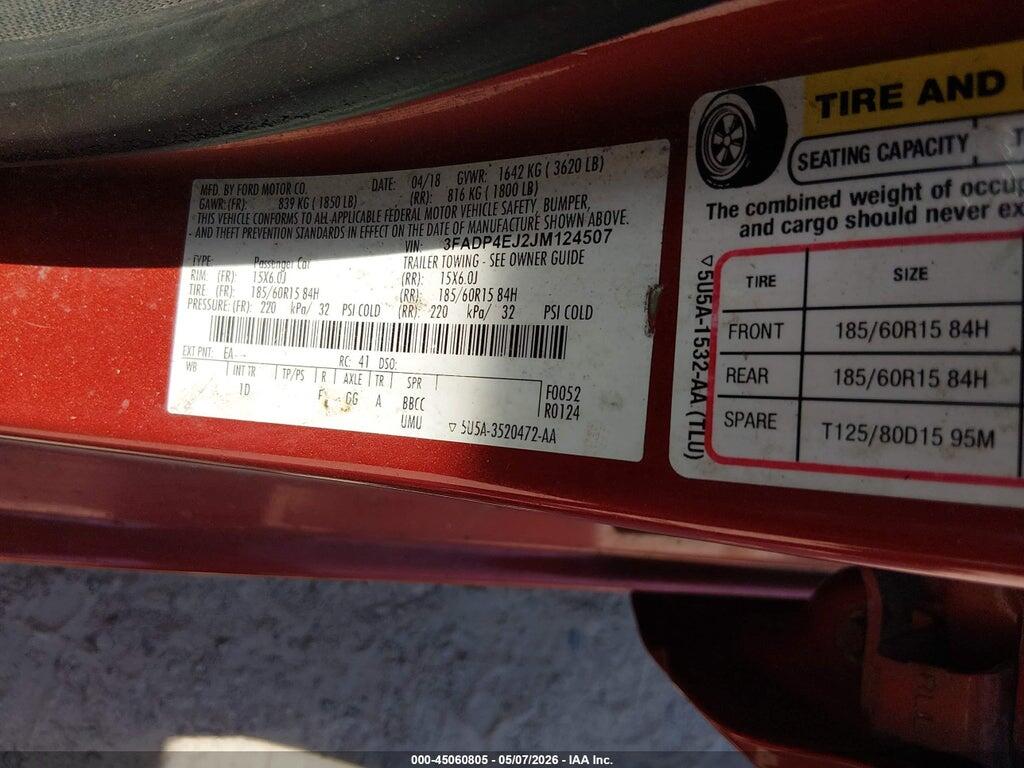 3FADP4EJ2JM124507 2018 FORD FIESTA photo no. 9