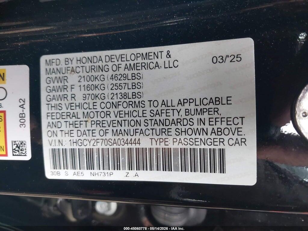1HGCY2F70SA034444 2025 HONDA ACCORD HYBRID photo no. 9