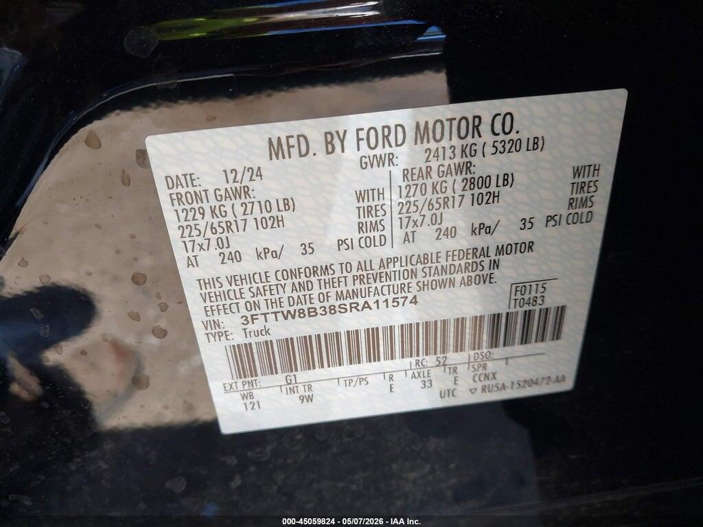 3FTTW8B38SRA11574 2025 FORD MAVERICK photo no. 9