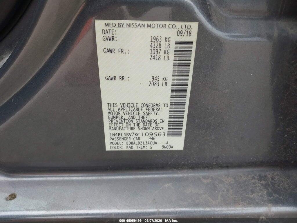 1N4BL4BV7KC109563 2019 NISSAN ALTIMA photo no. 9