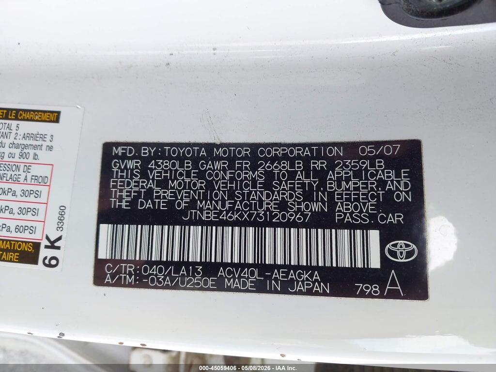 JTNBE46KX73120967 2007 TOYOTA CAMRY photo no. 9