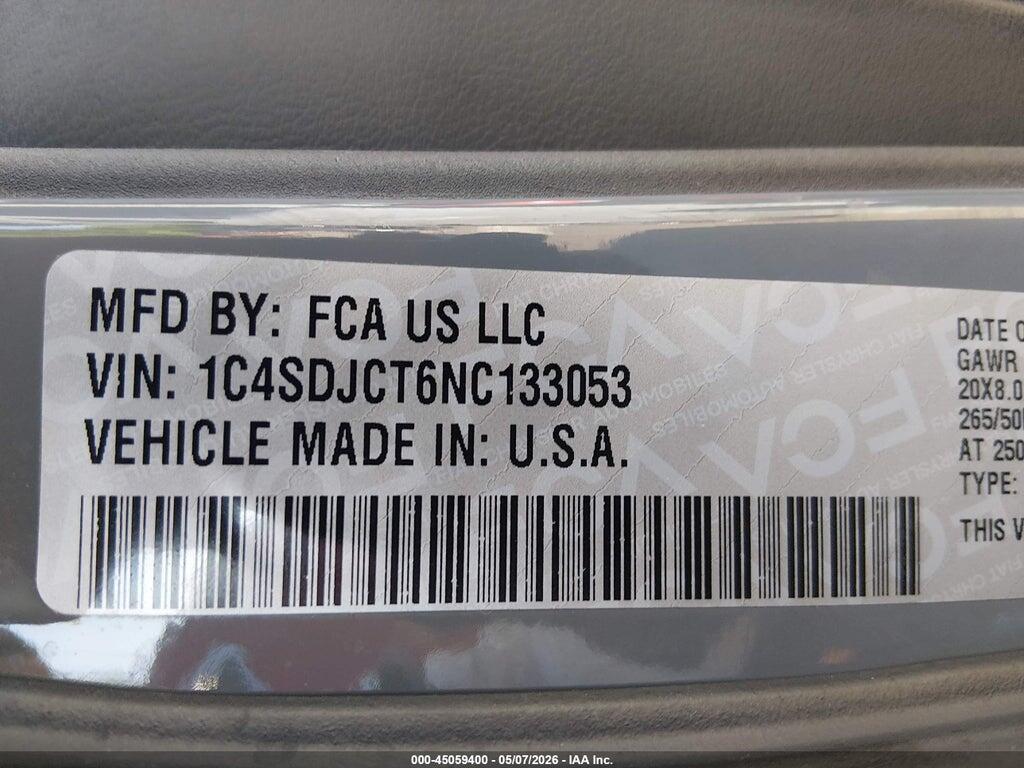 1C4SDJCT6NC133053 2022 DODGE DURANGO photo no. 9