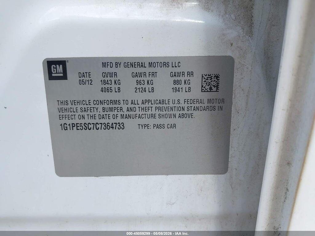 1G1PE5SC7C7364733 2012 CHEVROLET CRUZE photo no. 9