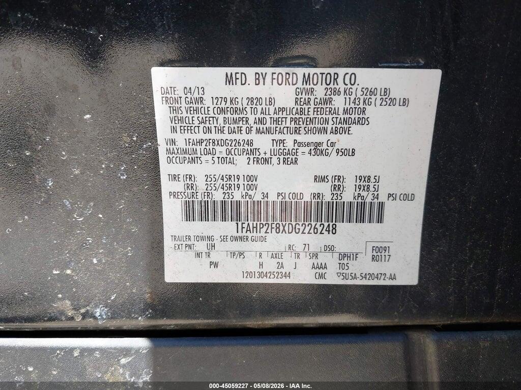1FAHP2F8XDG226248 2013 FORD TAURUS photo no. 9