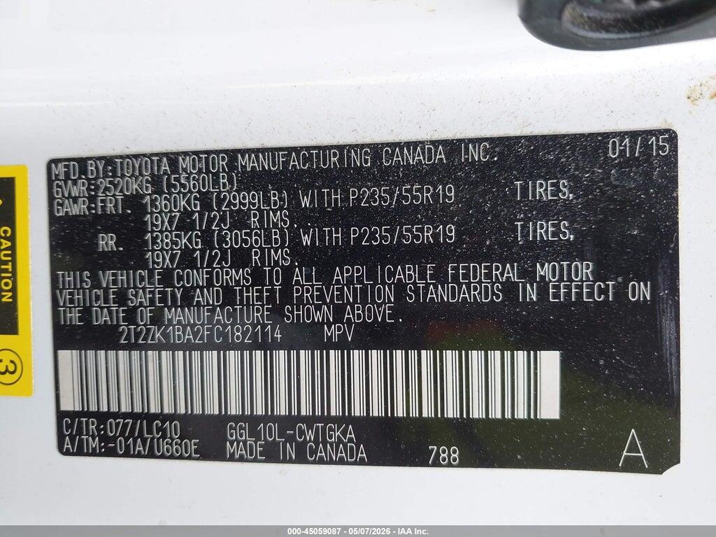 2T2ZK1BA2FC182114 2015 LEXUS RX 350 photo no. 9