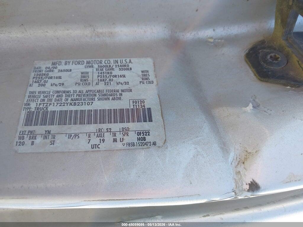 1FTZF1722YKB23107 2000 FORD F-150 photo no. 9