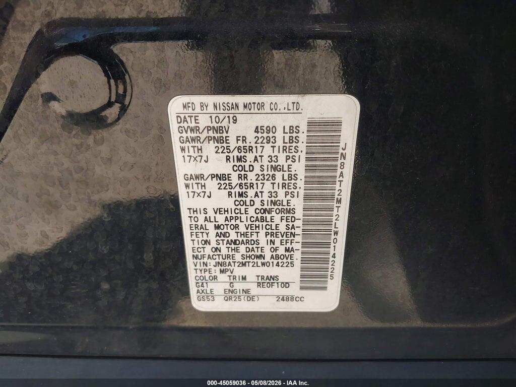 JN8AT2MT2LW014225 2020 NISSAN ROGUE photo no. 9