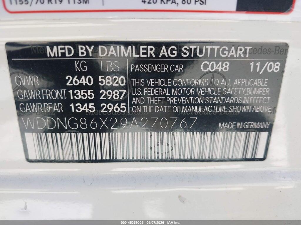 WDDNG86X29A270767 2009 MERCEDES-BENZ S 550 photo no. 9