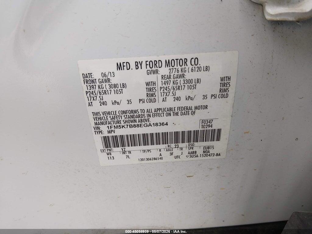 1FM5K7B88EGA18364 2014 FORD EXPLORER photo no. 9