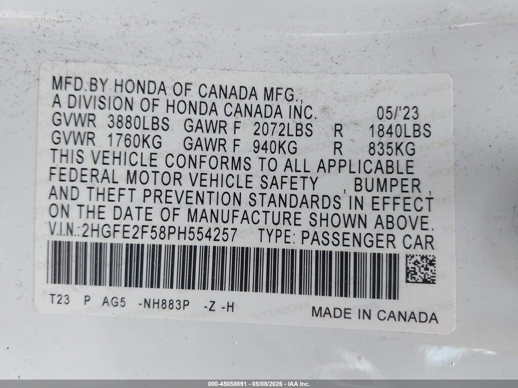 2HGFE2F58PH554257 2023 HONDA CIVIC photo no. 9
