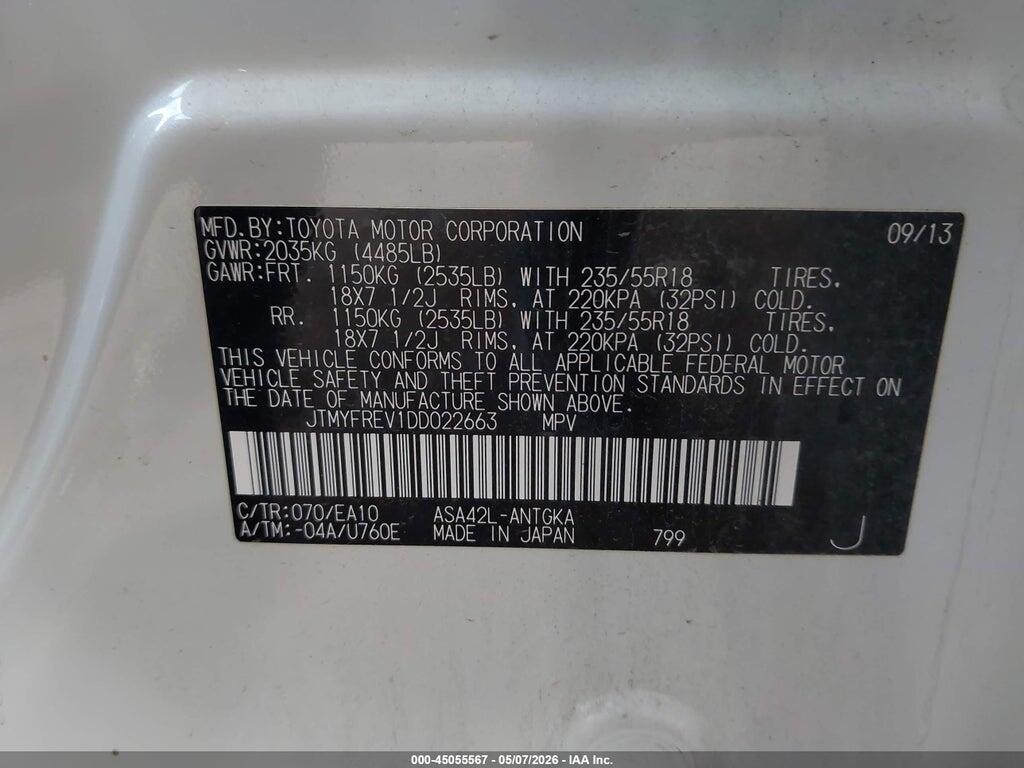 JTMYFREV1DD022663 2013 TOYOTA RAV4 photo no. 9
