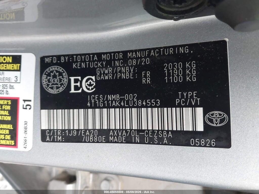 4T1G11AK4LU384553 2020 TOYOTA CAMRY photo no. 9