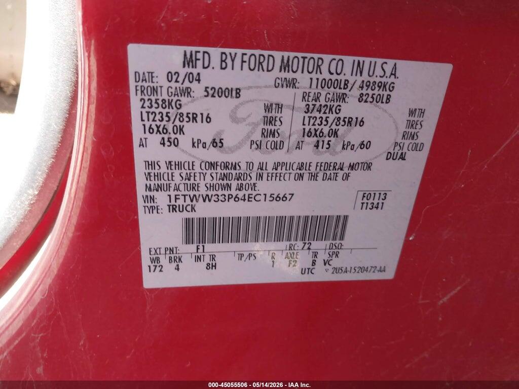 1FTWW33P64EC15667 2004 FORD F-350 photo no. 8