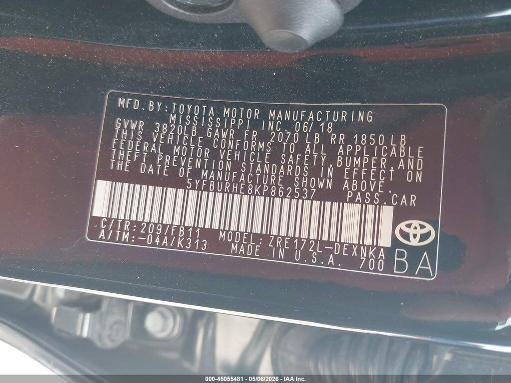5YFBURHE8KP862537 2019 TOYOTA COROLLA photo no. 9