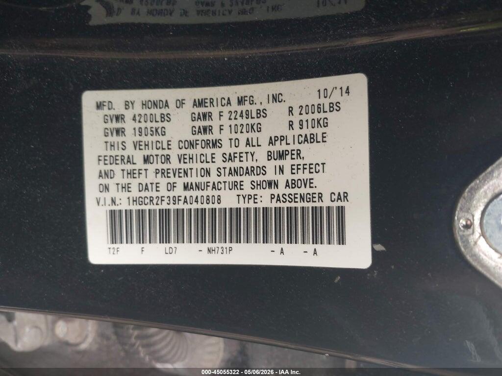 1HGCR2F39FA040808 2015 HONDA ACCORD photo no. 9
