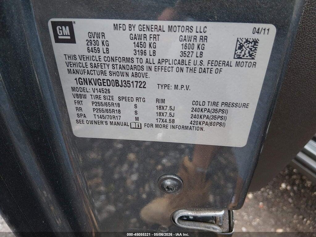 1GNKVGED0BJ351722 2011 CHEVROLET TRAVERSE photo no. 9