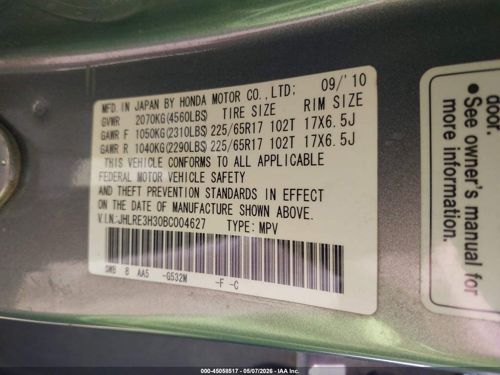 JHLRE3H30BC004627 2011 HONDA CR-V photo no. 9