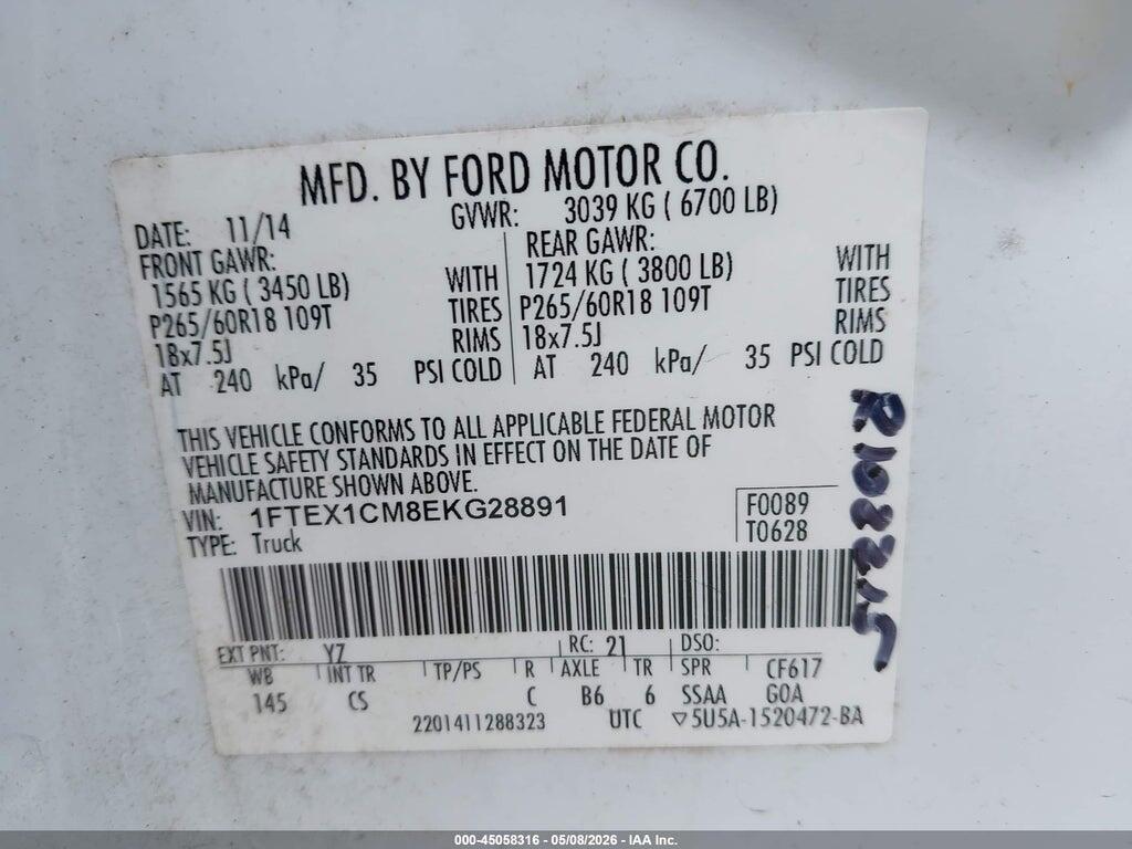 1FTEX1CM8EKG28891 2014 FORD F-150 photo no. 9