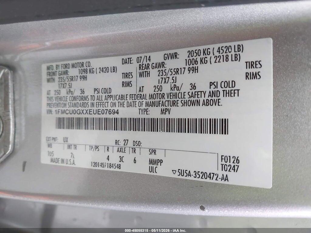 1FMCU0GXXEUE07694 2014 FORD ESCAPE photo no. 9