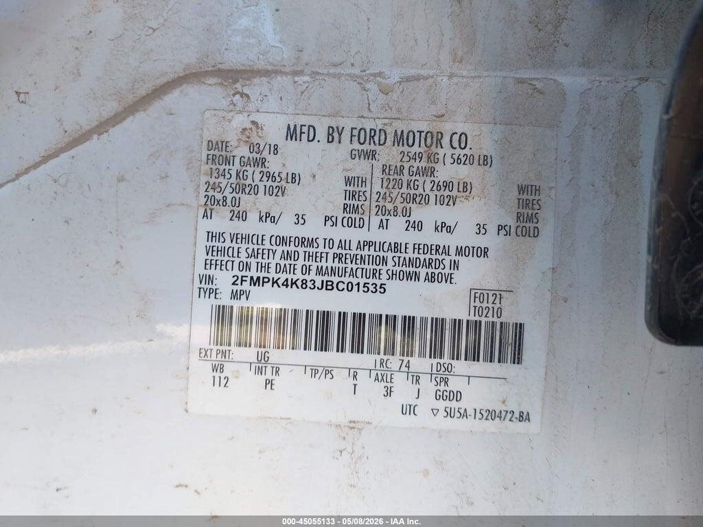 2FMPK4K83JBC01535 2018 FORD EDGE photo no. 9