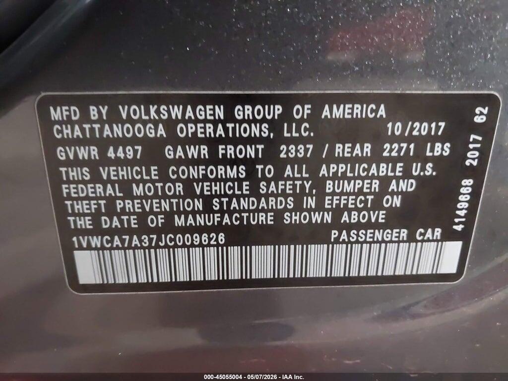 1VWCA7A37JC009626 2018 VOLKSWAGEN PASSAT photo no. 9