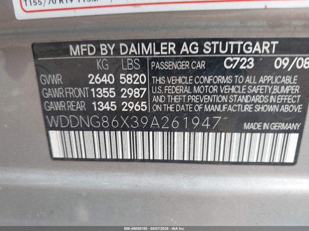WDDNG86X39A261947 2009 MERCEDES-BENZ S 550 photo no. 9