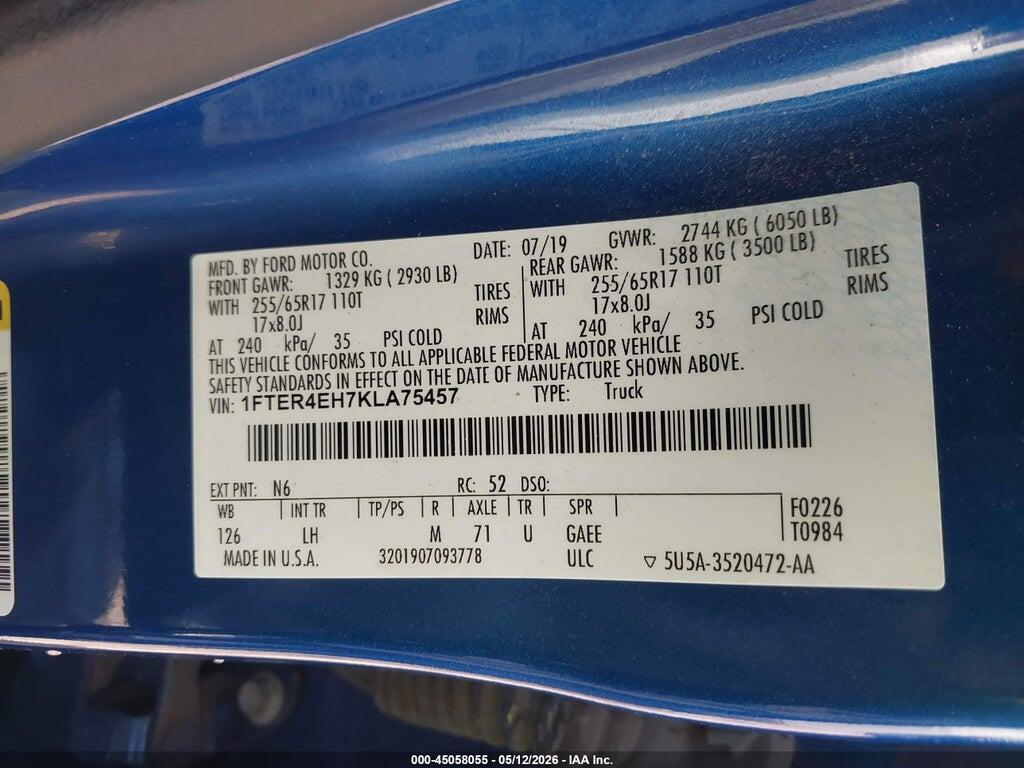 1FTER4EH7KLA75457 2019 FORD RANGER photo no. 9