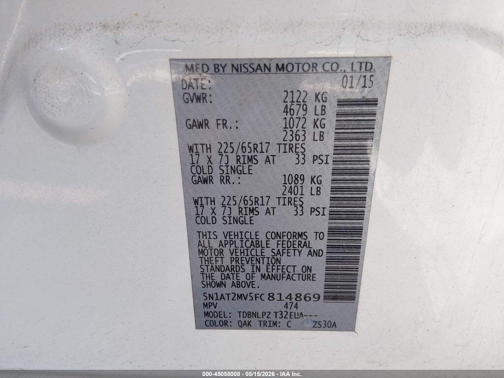 5N1AT2MV5FC814869 2015 NISSAN ROGUE photo no. 9