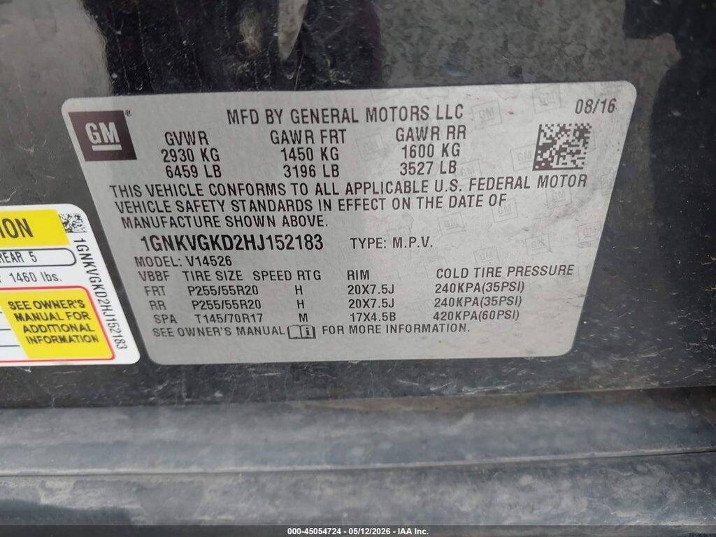 1GNKVGKD2HJ152183 2017 CHEVROLET TRAVERSE photo no. 9