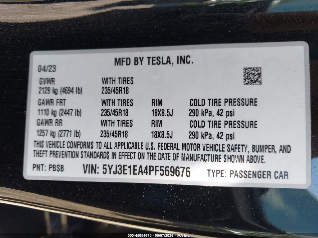 5YJ3E1EA4PF569676 2023 TESLA MODEL 3 photo no. 9