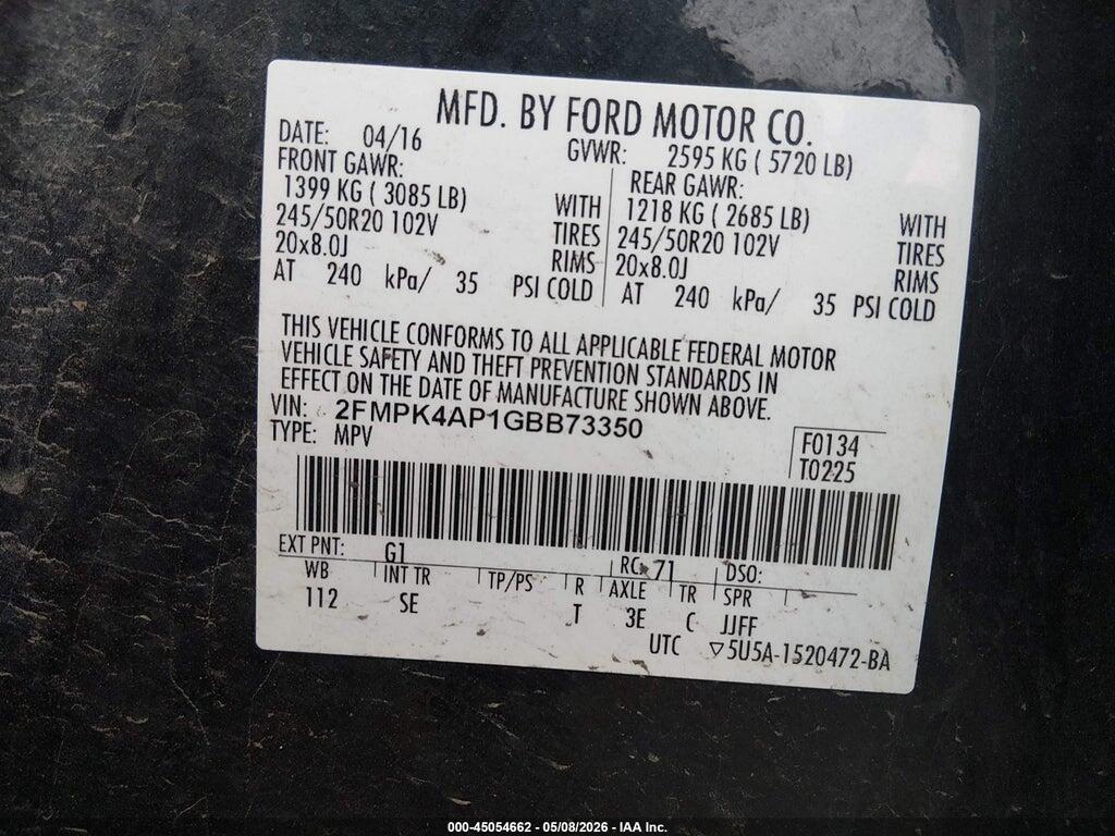 2FMPK4AP1GBB73350 2016 FORD EDGE photo no. 9
